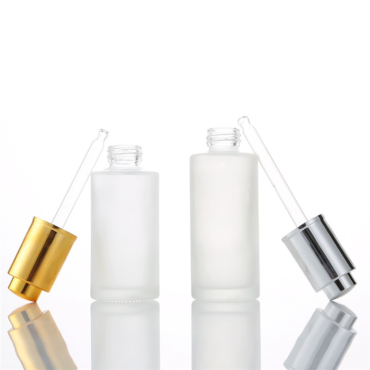 Cosmetic packaging frosted Flat shoulder 30 ml 50ml thick bottom dropper glass bottle