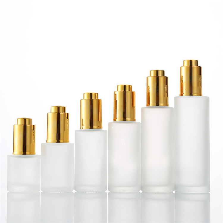 Cosmetic packaging frosted Flat shoulder 30 ml 50ml thick bottom dropper glass bottle