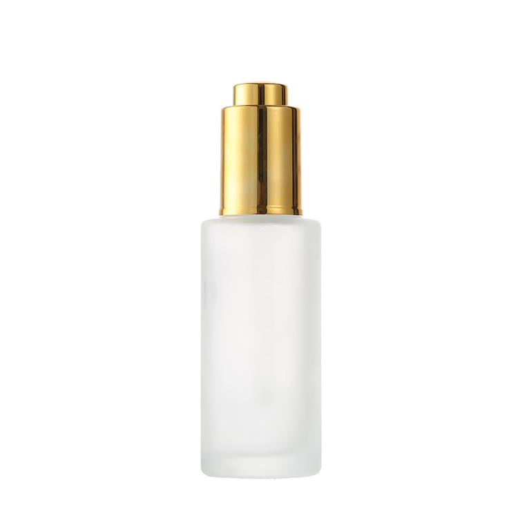Cosmetic packaging frosted Flat shoulder 30 ml 50ml thick bottom dropper glass bottle