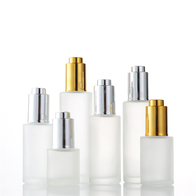 Cosmetic packaging frosted Flat shoulder 30 ml 50ml thick bottom dropper glass bottle