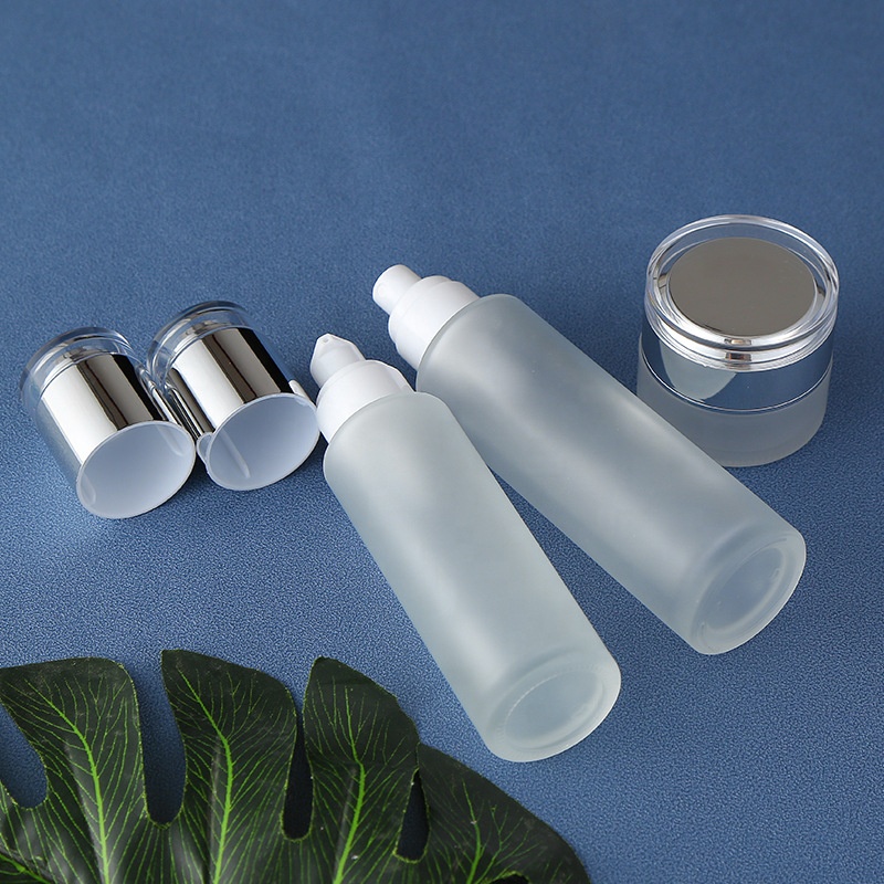 Cosmetic packaging frosted glass foundation dispenser serum spray pump bottle and cream jars