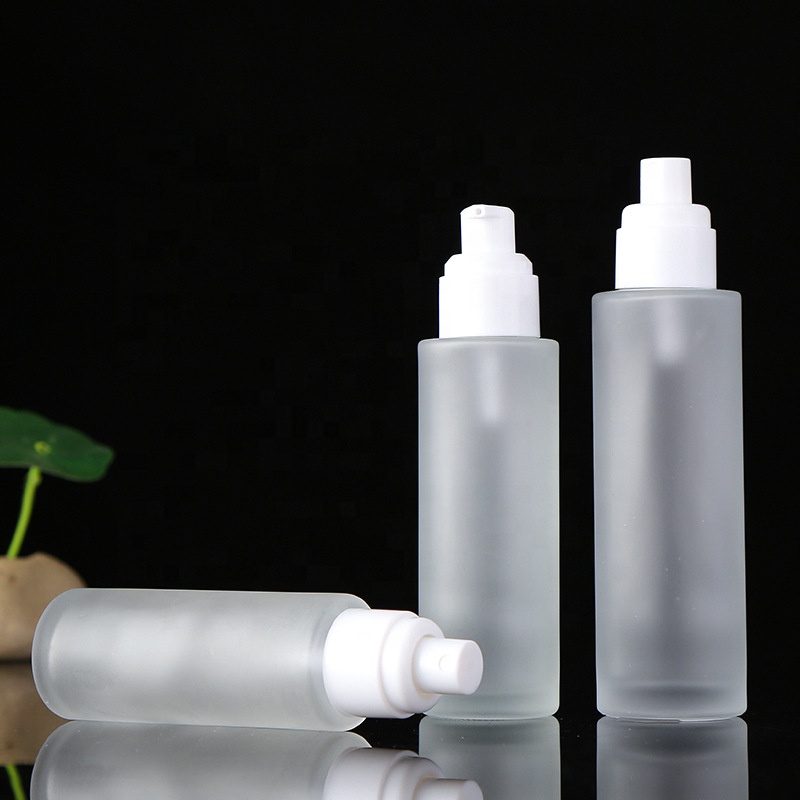 Cosmetic packaging frosted glass foundation dispenser serum spray pump bottle and cream jars