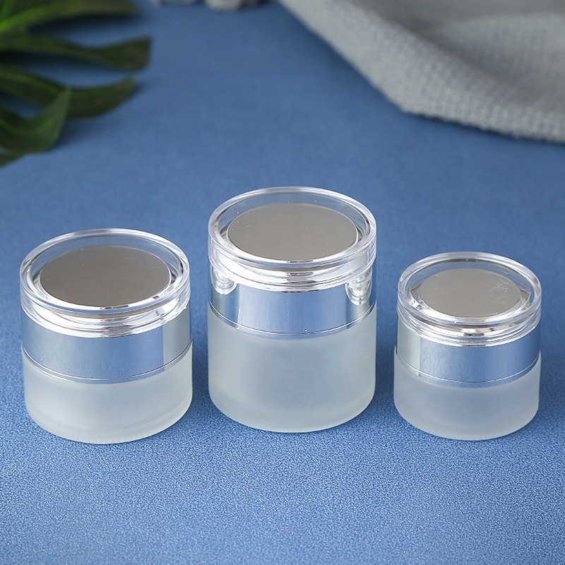 Cosmetic packaging frosted glass foundation dispenser serum spray pump bottle and cream jars