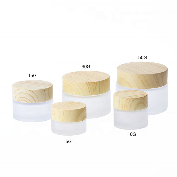 Cosmetic packaging frosted matte clear pet glass cream jar bottle with wood grain lid