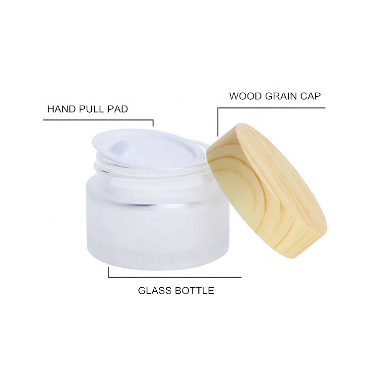 Cosmetic packaging frosted matte clear pet glass cream jar bottle with wood grain lid