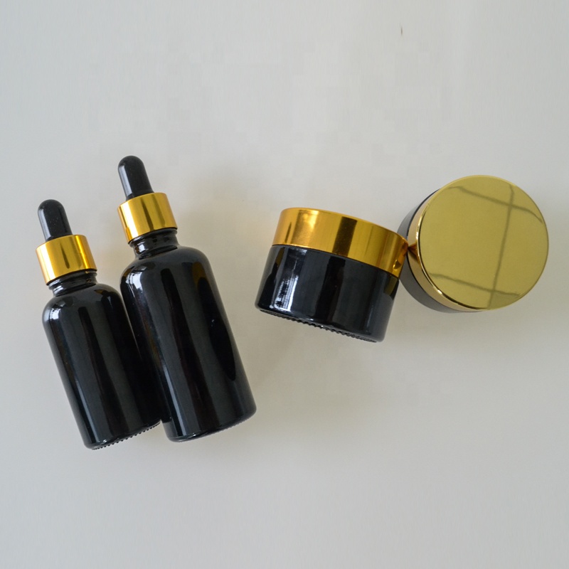 Cosmetic packaging glass containers sets 30ml 50ml dark black glass cream jar