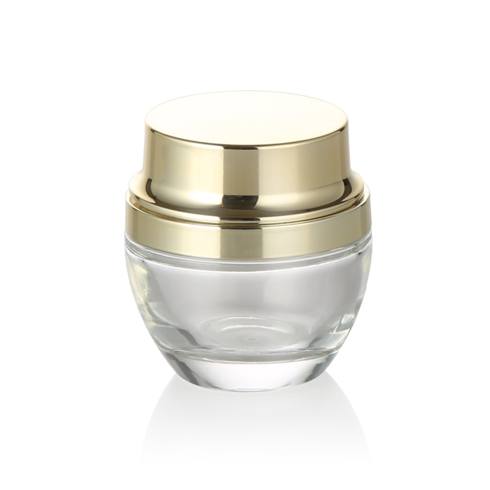 Cosmetic packaging glass cream jar, high quality 50g glass jar with gold lid