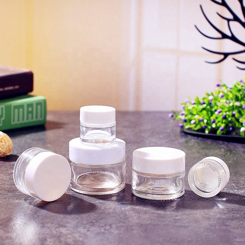 Cosmetic packaging glass jar shea butter jar straight sided glass jar metal lid peanut butter