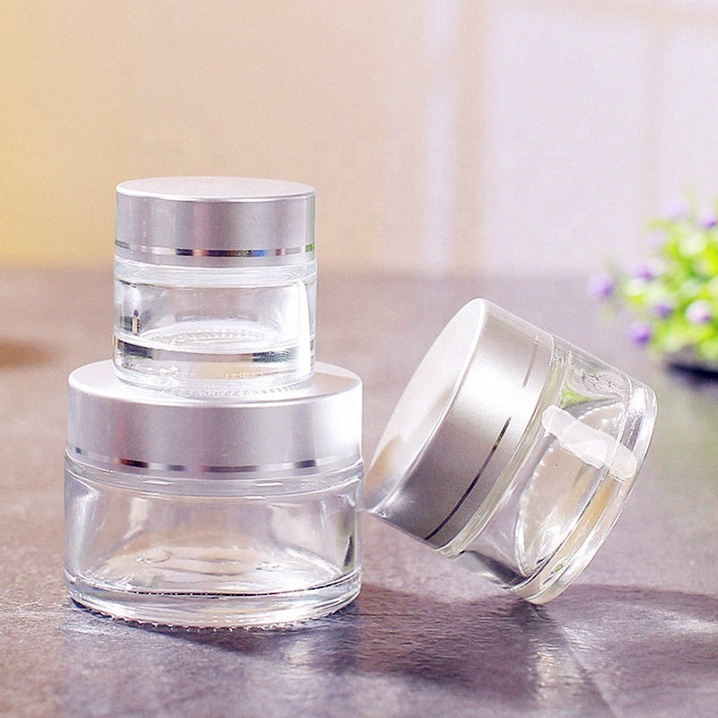 Cosmetic packaging glass jar shea butter jar straight sided glass jar metal lid peanut butter