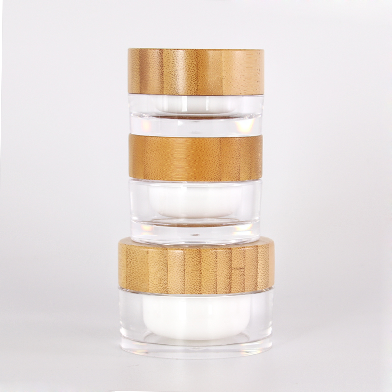 Cosmetic packaging jars empty plastic pet packaging cosmetic jar with bamboo lid