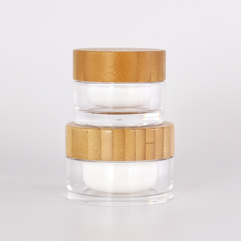 Cosmetic packaging jars empty plastic pet packaging cosmetic jar with bamboo lid