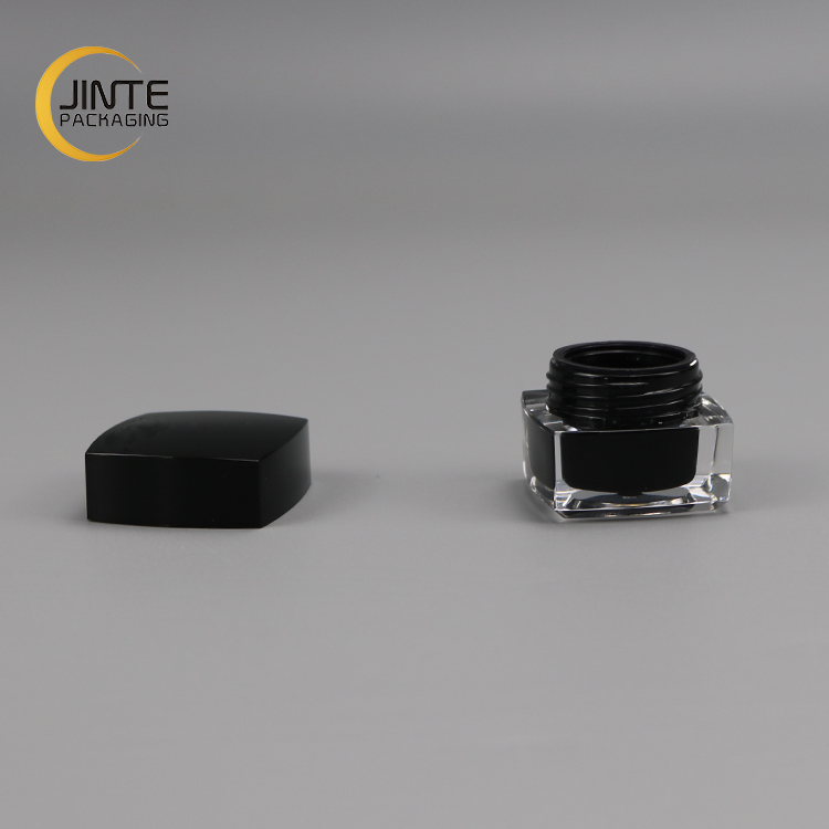 Cosmetic packaging logo printing as your request 5g black inner jar square acrylic small plastic container