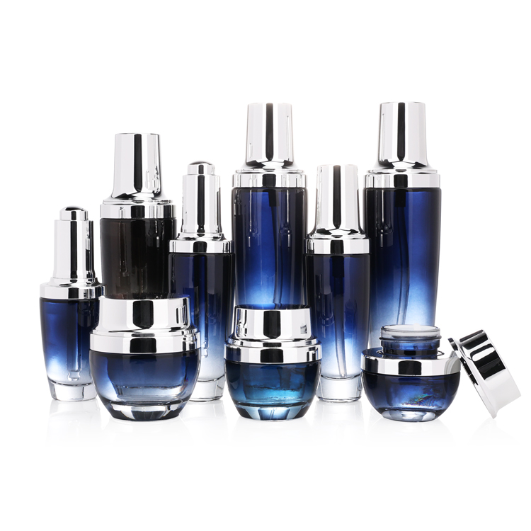 Cosmetic packaging luxury black cosmetic containers set 50g glass cream jar 100ml 120ml bottle jars