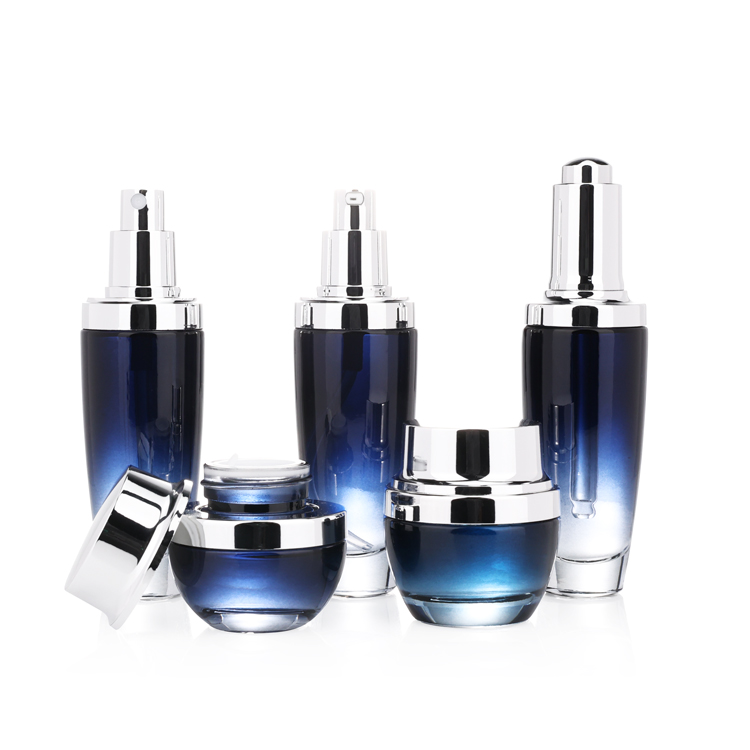 Cosmetic packaging luxury black cosmetic containers set 50g glass cream jar 100ml 120ml bottle jars