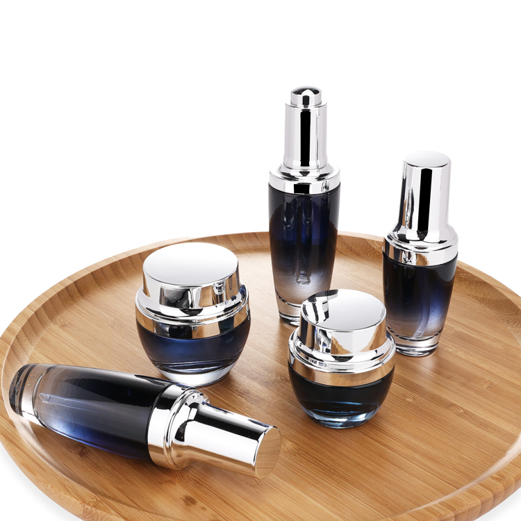 Cosmetic packaging luxury black cosmetic containers set 50g glass cream jar 100ml 120ml bottle jars