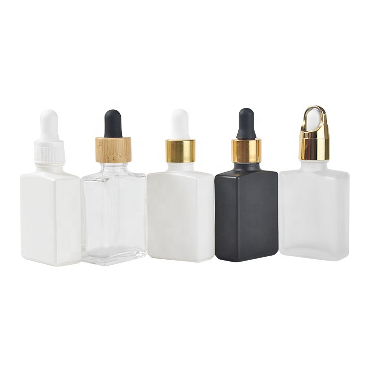 Cosmetic packaging matte black rectangle glass essential oil bottle with dropper