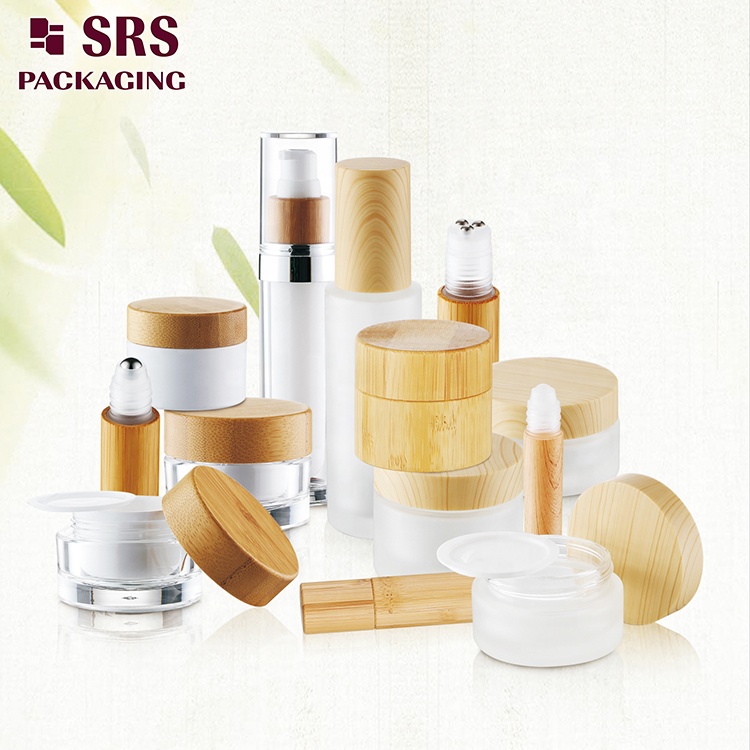 Cosmetic packaging natural 15g 30g 50g empty round glass bamboo jar