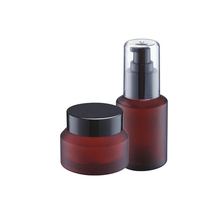 Cosmetic packaging painting 2oz frosted amber glass jars cosmetic glass bottle glass lotion bottle with black metal lid