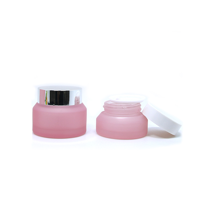 Cosmetic packaging pink matte frosted 30g 50g glass cream jar with silver lid