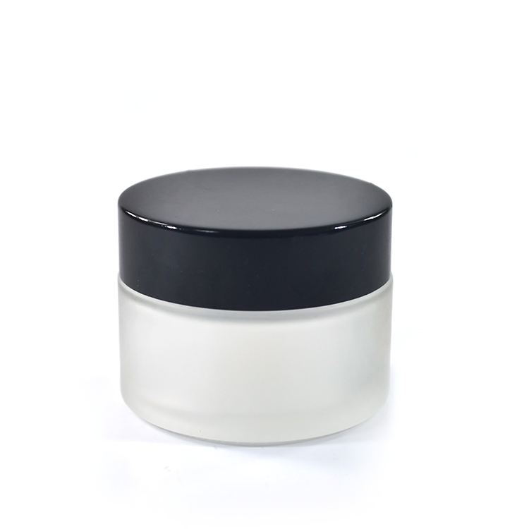 Cosmetic packaging round 5g 10g 15g 30g 50g 100g frosted clear glass cream jar with black aluminum cap