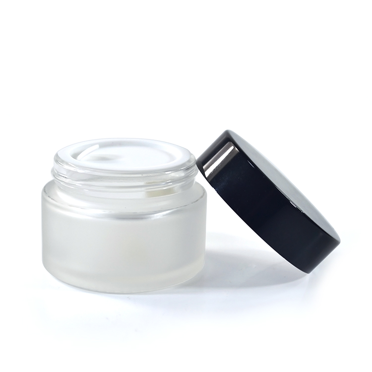 Cosmetic packaging round 5g 10g 15g 30g 50g 100g frosted clear glass cream jar with black aluminum cap