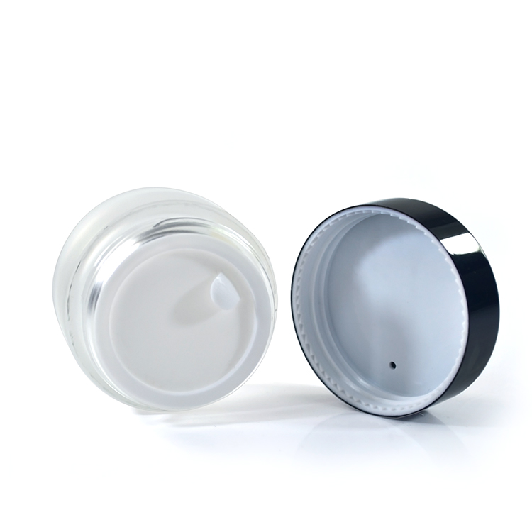 Cosmetic packaging round 5g 10g 15g 30g 50g 100g frosted clear glass cream jar with black aluminum cap