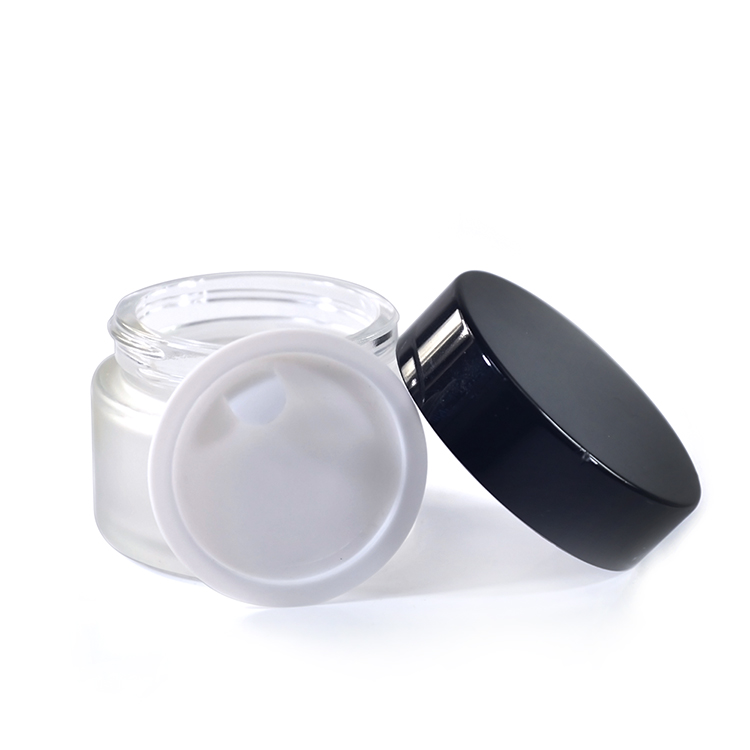 Cosmetic packaging round 5g 10g 15g 30g 50g 100g frosted clear glass cream jar with black aluminum cap