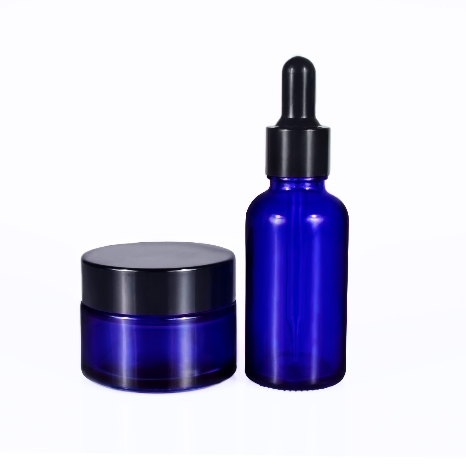 Cosmetic packaging serum essential oil amber green clear 15ml 30ml 50ml Glass Dropper Bottle with glass cream jar for skin care