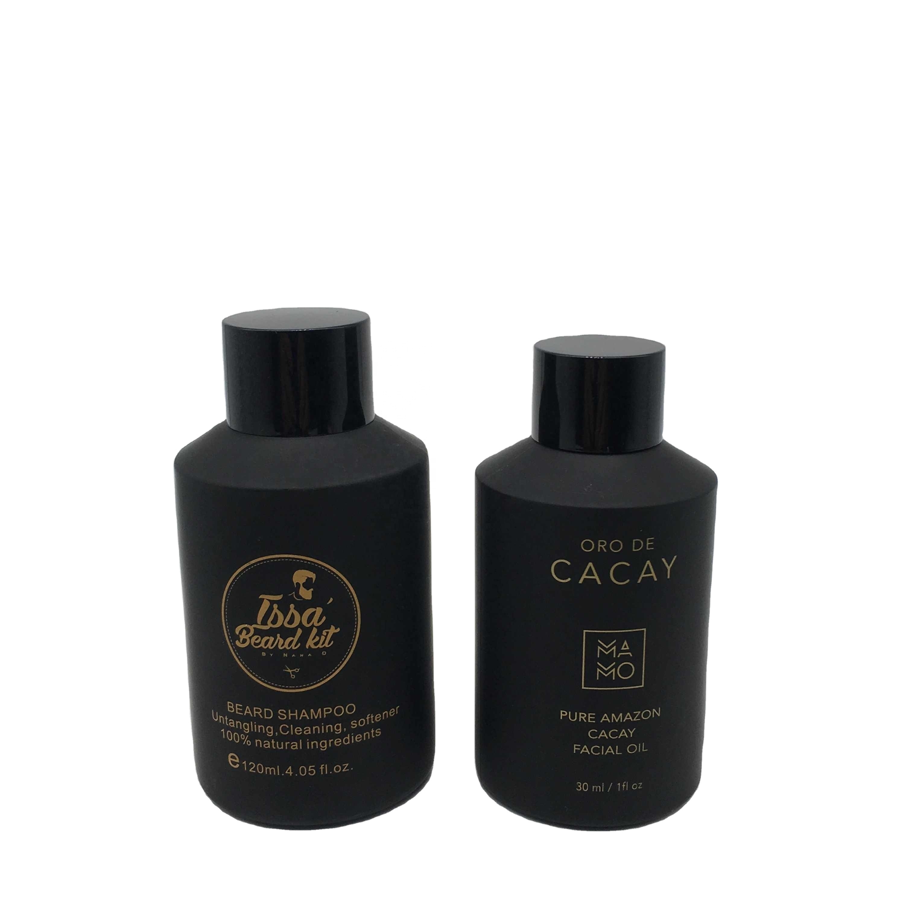 Cosmetic packaging slant shoulder frosted black skin care set glass bottle cosmetic bottle products