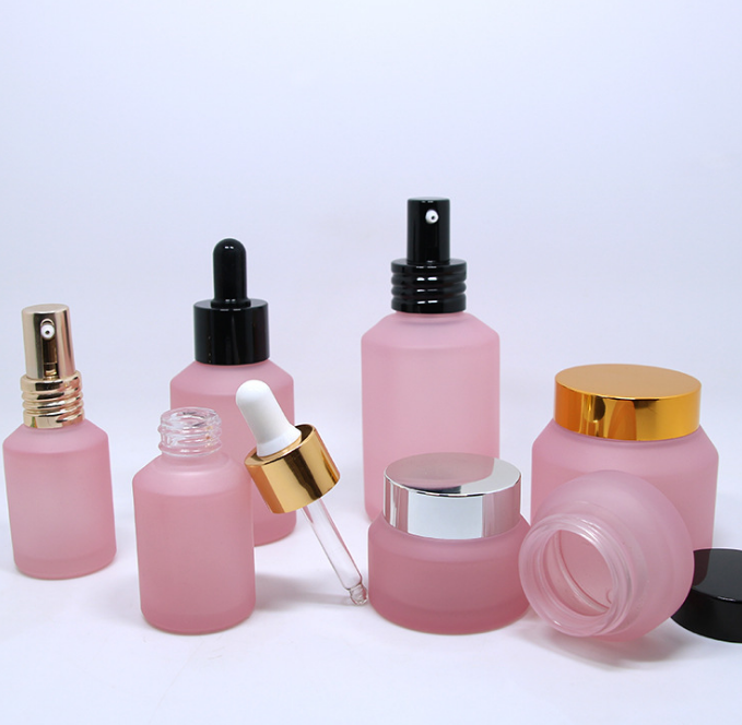Cosmetic packaging slope shoulder 30ml glass dropper bottles pink matte glass serum bottles 30 ml 1oz matt black dropper bottle