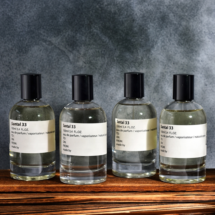 Cosmetic packaging spray pump bottle glass 50ml luxury perfume bottle with black lid