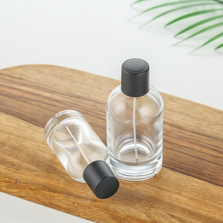 Cosmetic packaging spray pump bottle glass 50ml luxury perfume bottle with black lid