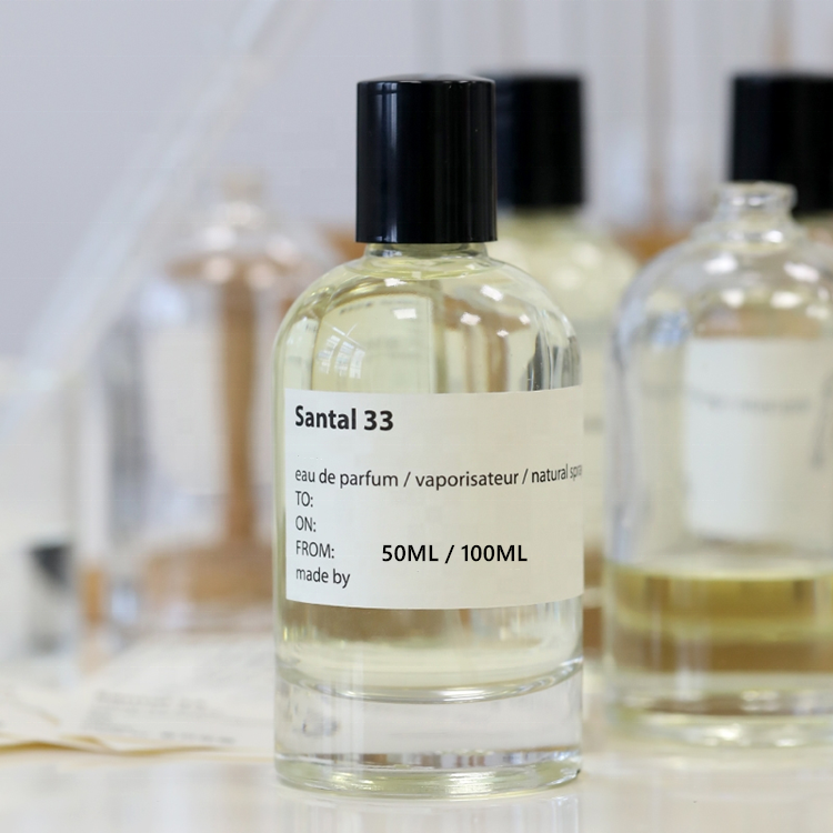 Cosmetic packaging spray pump bottle glass 50ml luxury perfume bottle with black lid