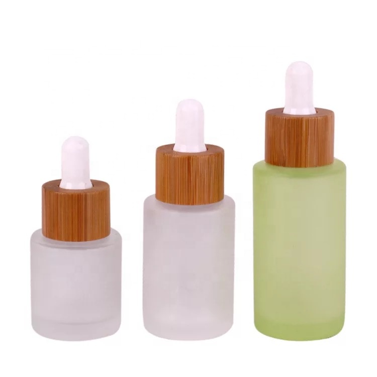 Cosmetic packaging wooden lid glass serum bottle with bamboo dropper 10ml 15ml 30ml 50ml 100ml