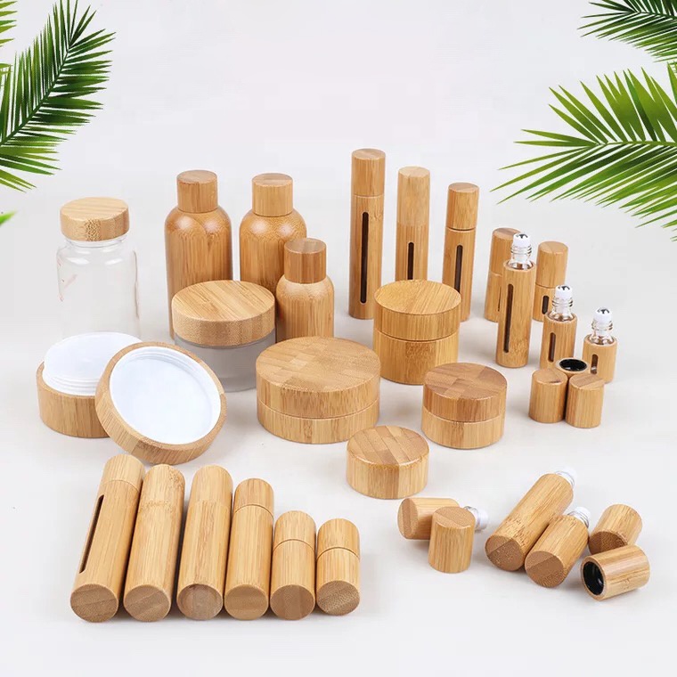Cosmetic packaging wooden lid glass serum bottle with bamboo dropper 10ml 15ml 30ml 50ml 100ml