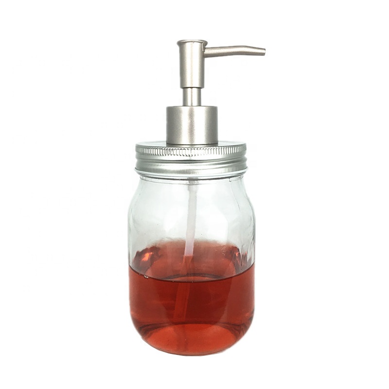 Cosmetic packing 16oz glass mason jar lotion shampoo soap dispenser with pump lid