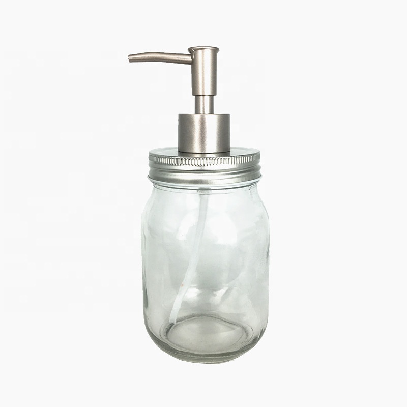 Cosmetic packing 16oz glass mason jar lotion shampoo soap dispenser with pump lid