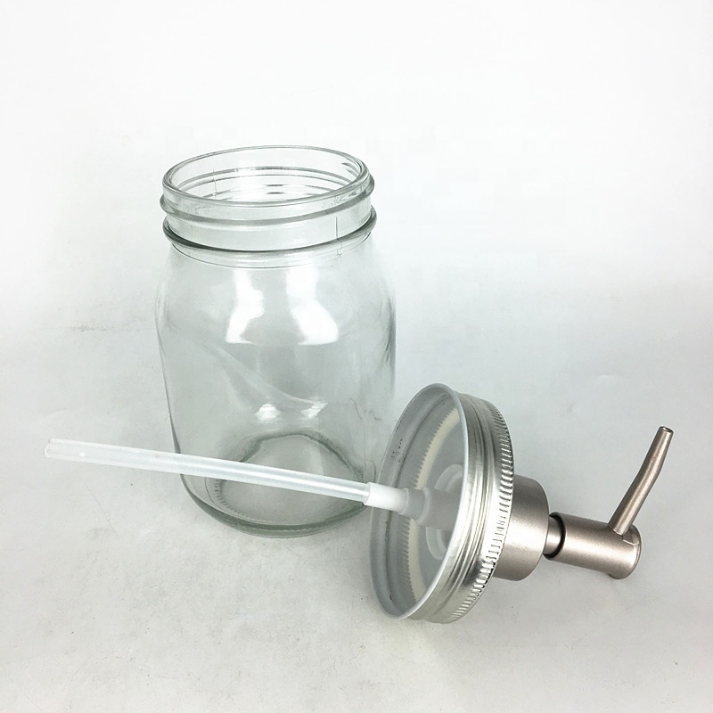 Cosmetic packing 16oz glass mason jar lotion shampoo soap dispenser with pump lid