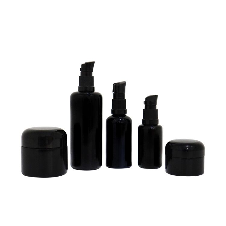 Cosmetic packing  5ml 15ml 30ml 50ml 100ml 150ml 200ml UV black Dark violet glass essential oil lotion cosmetic bottle and jar