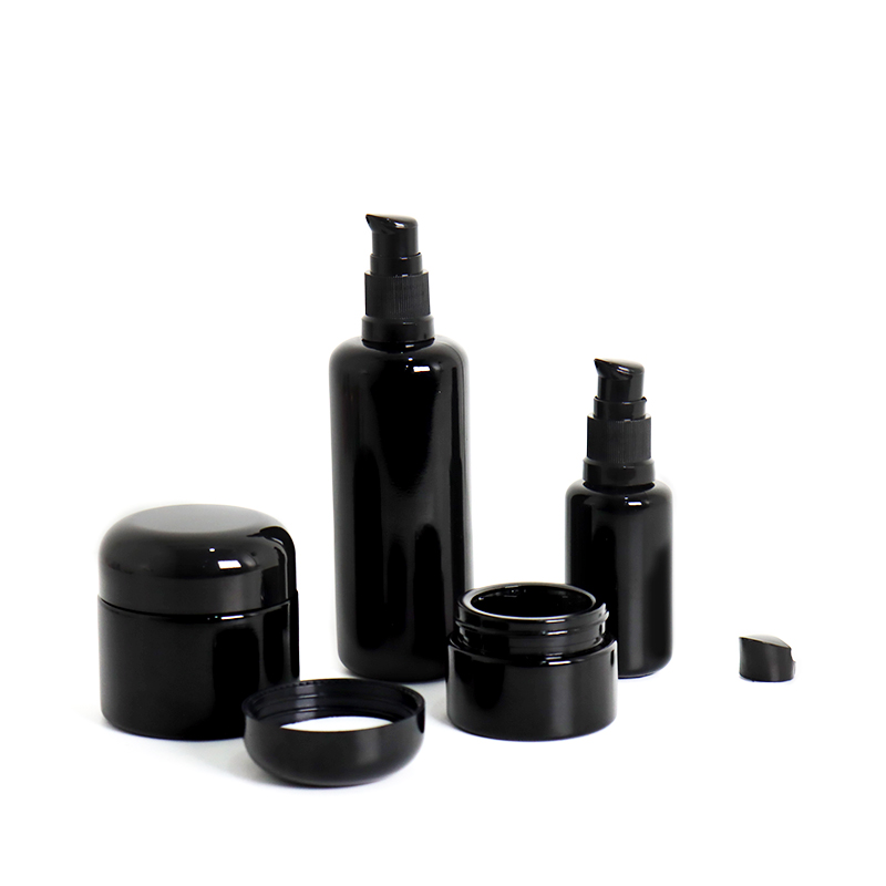 Cosmetic packing 5ml 15ml 30ml 50ml 100ml 150ml 200ml UV black Dark violet glass essential oil lotion cosmetic bottle and jar