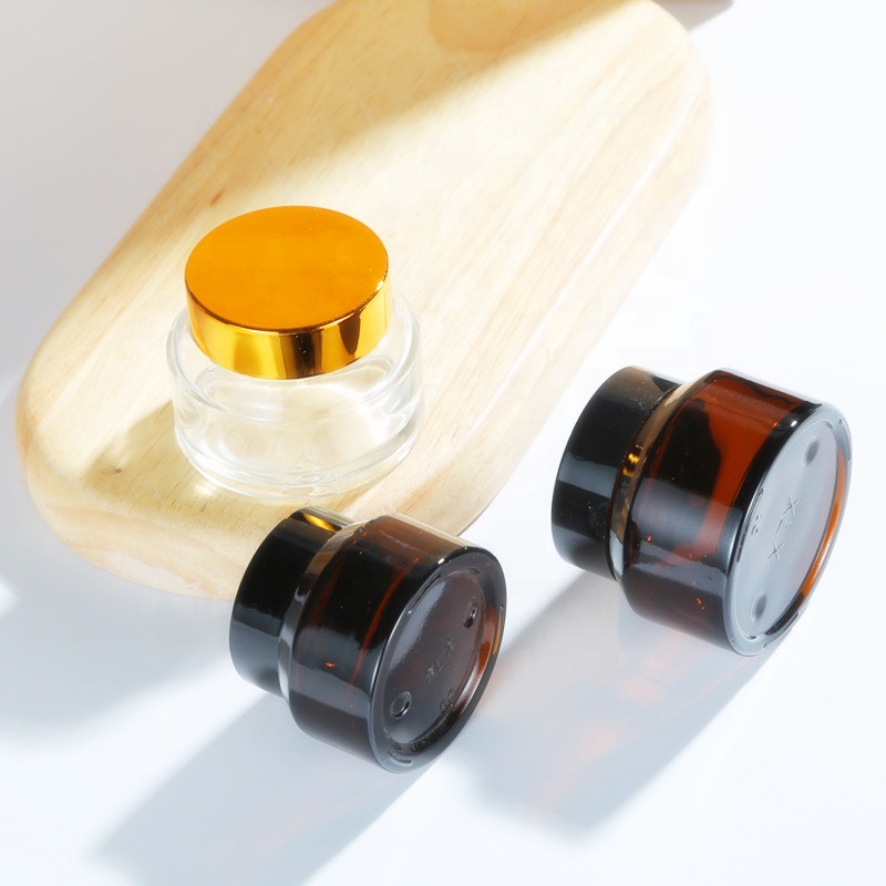 Cosmetic packing stock 15g 30g 50g slanted cream jars amber clear round cosmetic glass container jar