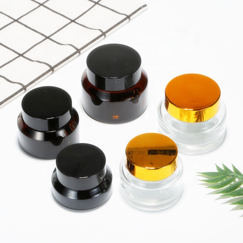 Cosmetic packing stock 15g 30g 50g slanted cream jars amber clear round cosmetic glass container jar