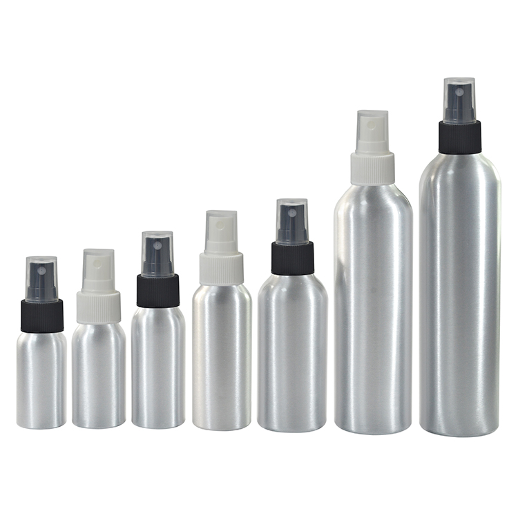Cosmetic perfume bottle 30ml 50ml 60ml 100ml aluminum spray bottle with plastic fine spray cap