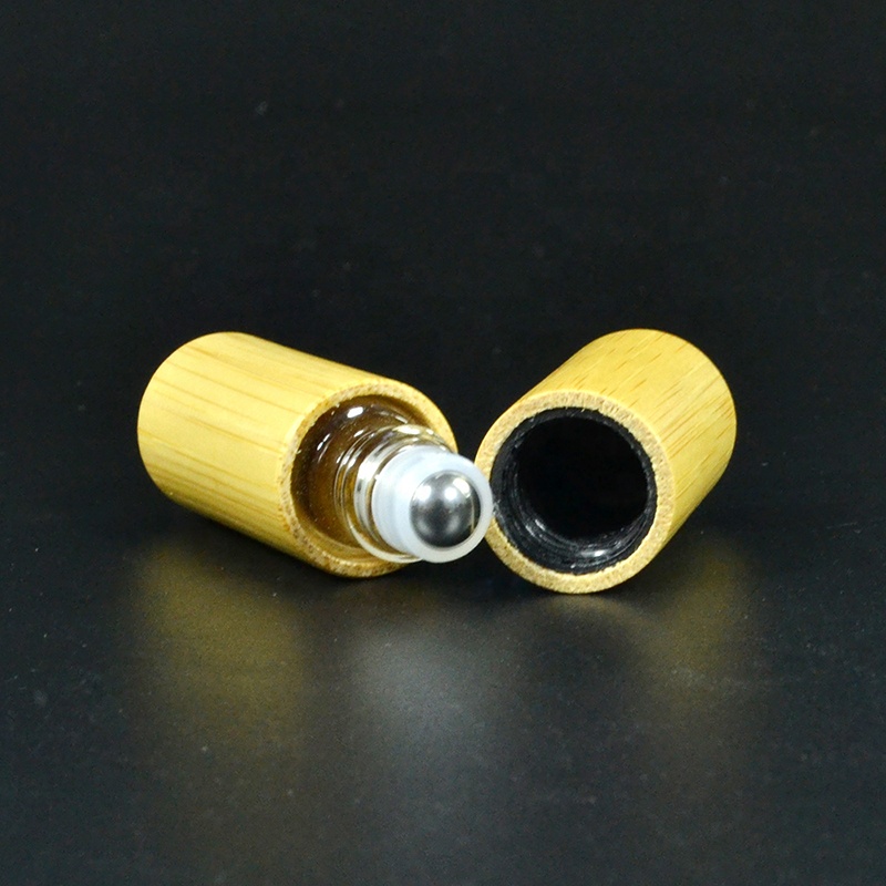 Cosmetic perfume packaging 5ml 10ml whole bamboo roller bottle with glass inner