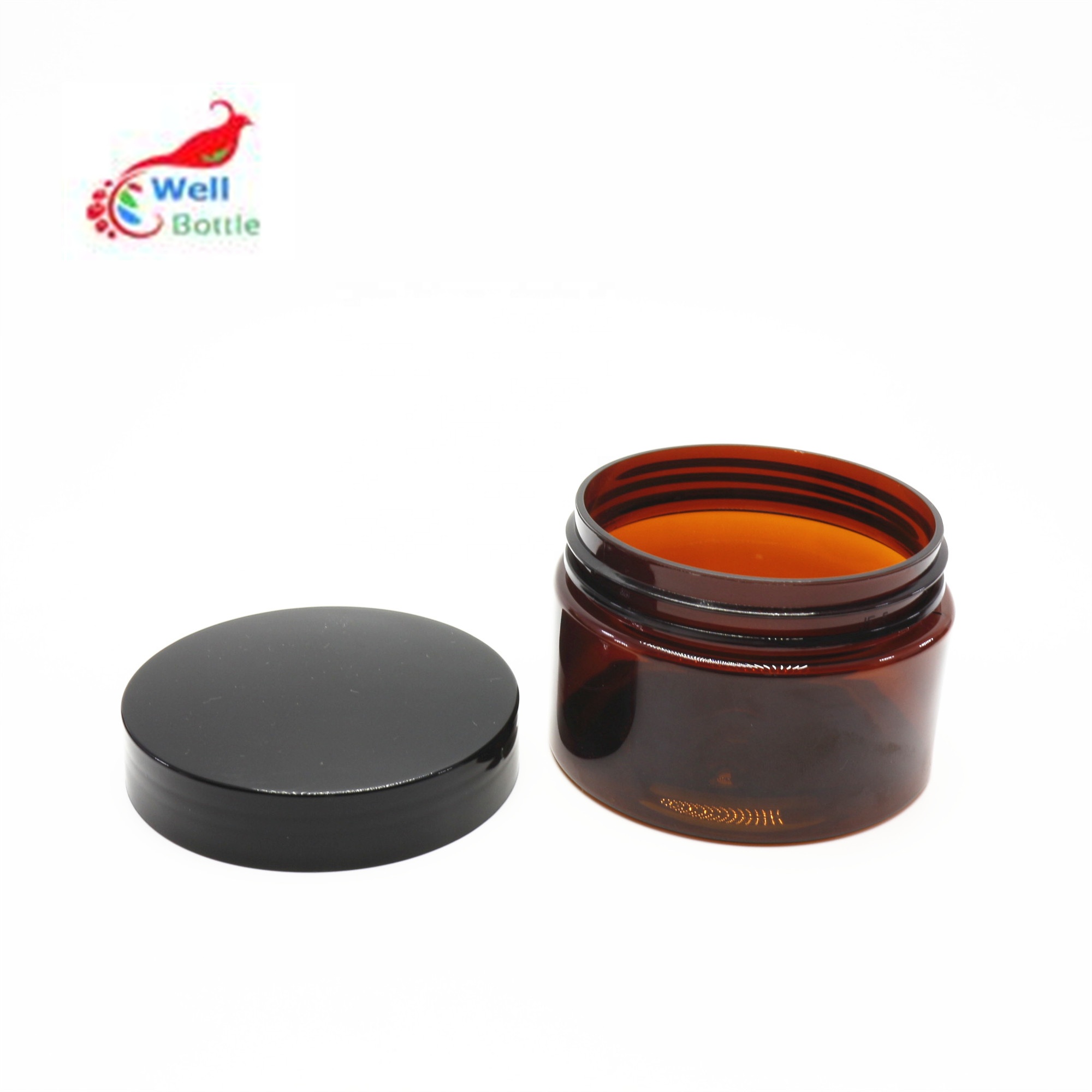 Cosmetic plastic 50ml 100ml 120ml 150ml   amber Pet jar with plastic black lids   in stock   PL-38K