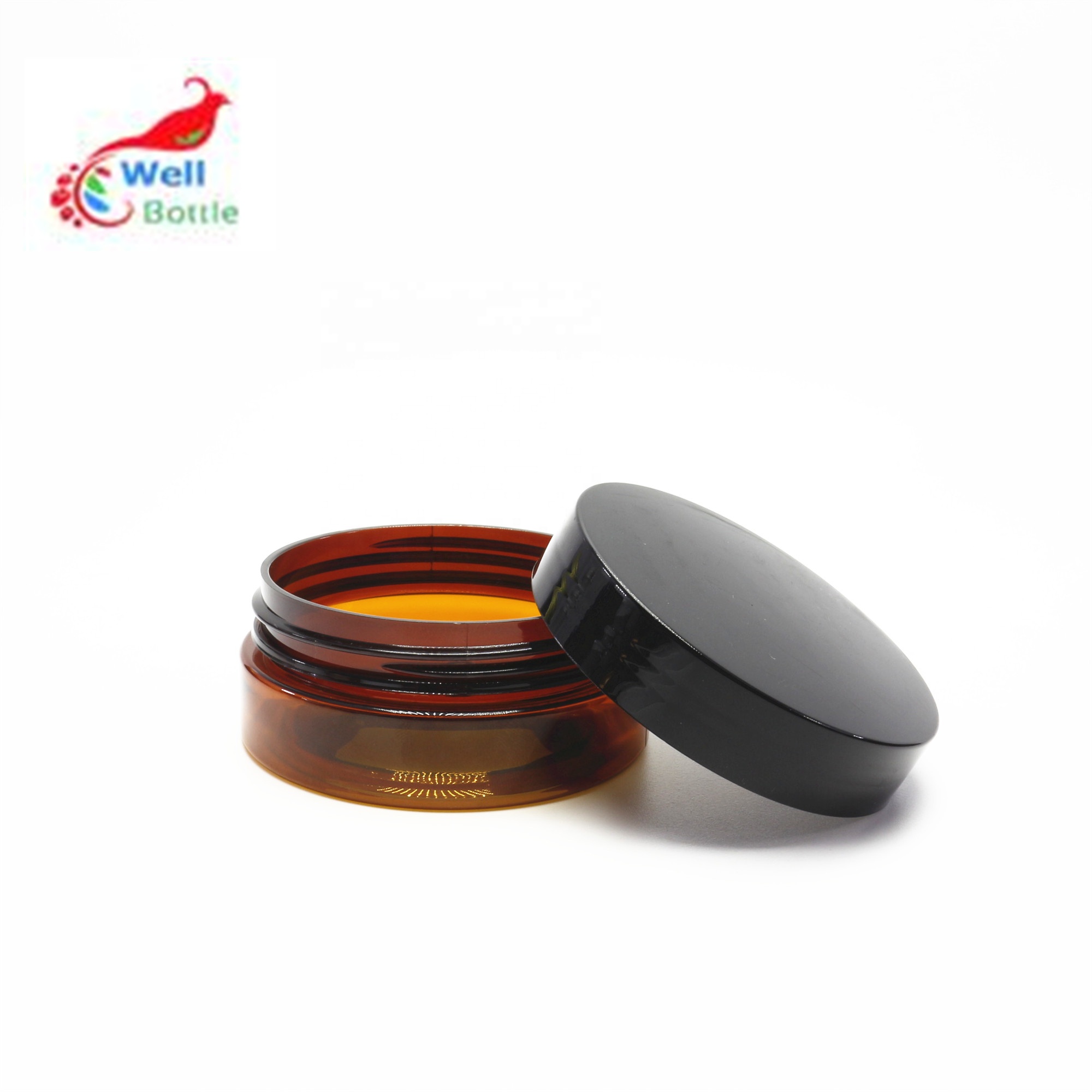 Cosmetic plastic 50ml 100ml 120ml 150ml amber Pet jar with plastic black lids in stock PL-38K