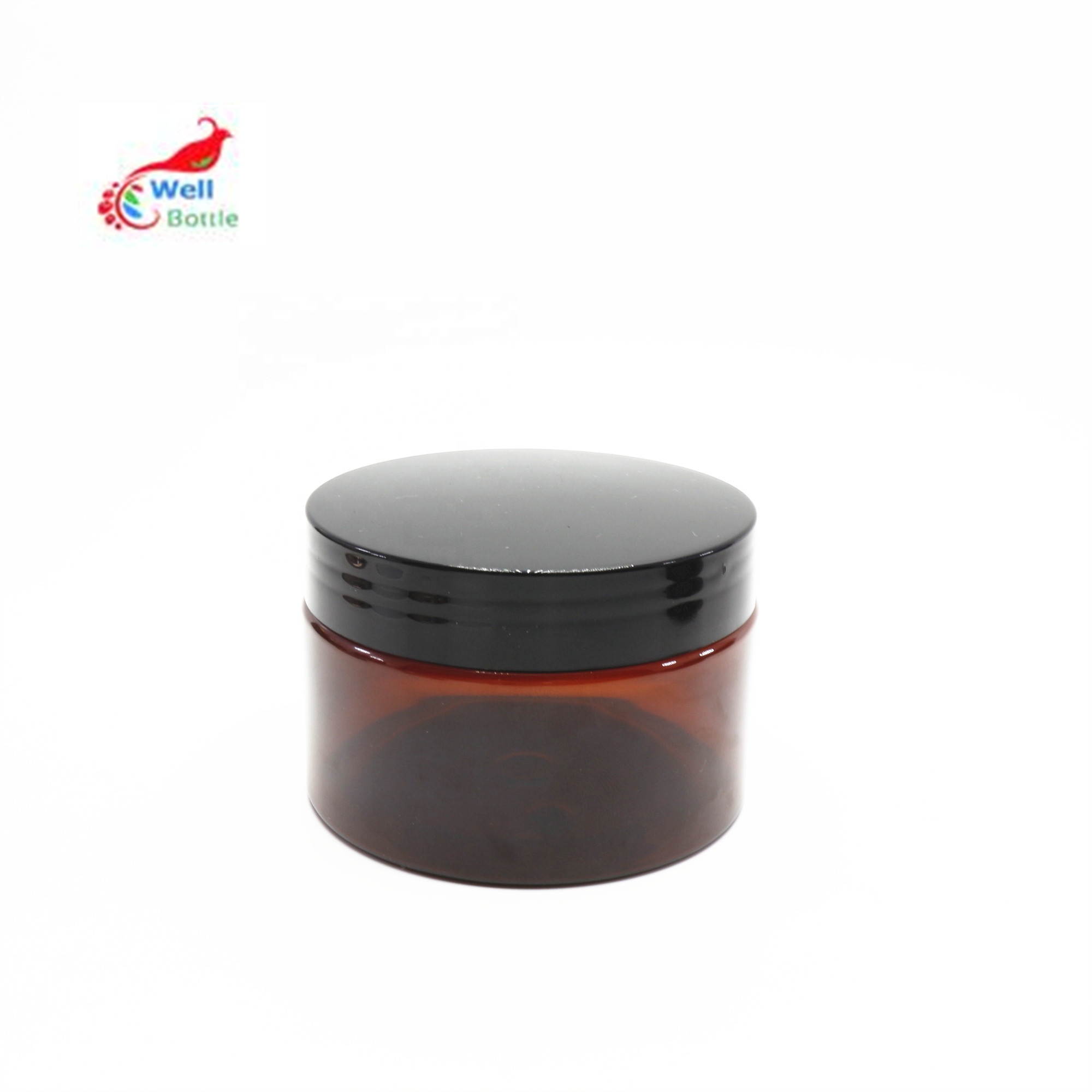 Cosmetic plastic 50ml 100ml 120ml 150ml amber Pet jar with plastic black lids in stock PL-38K