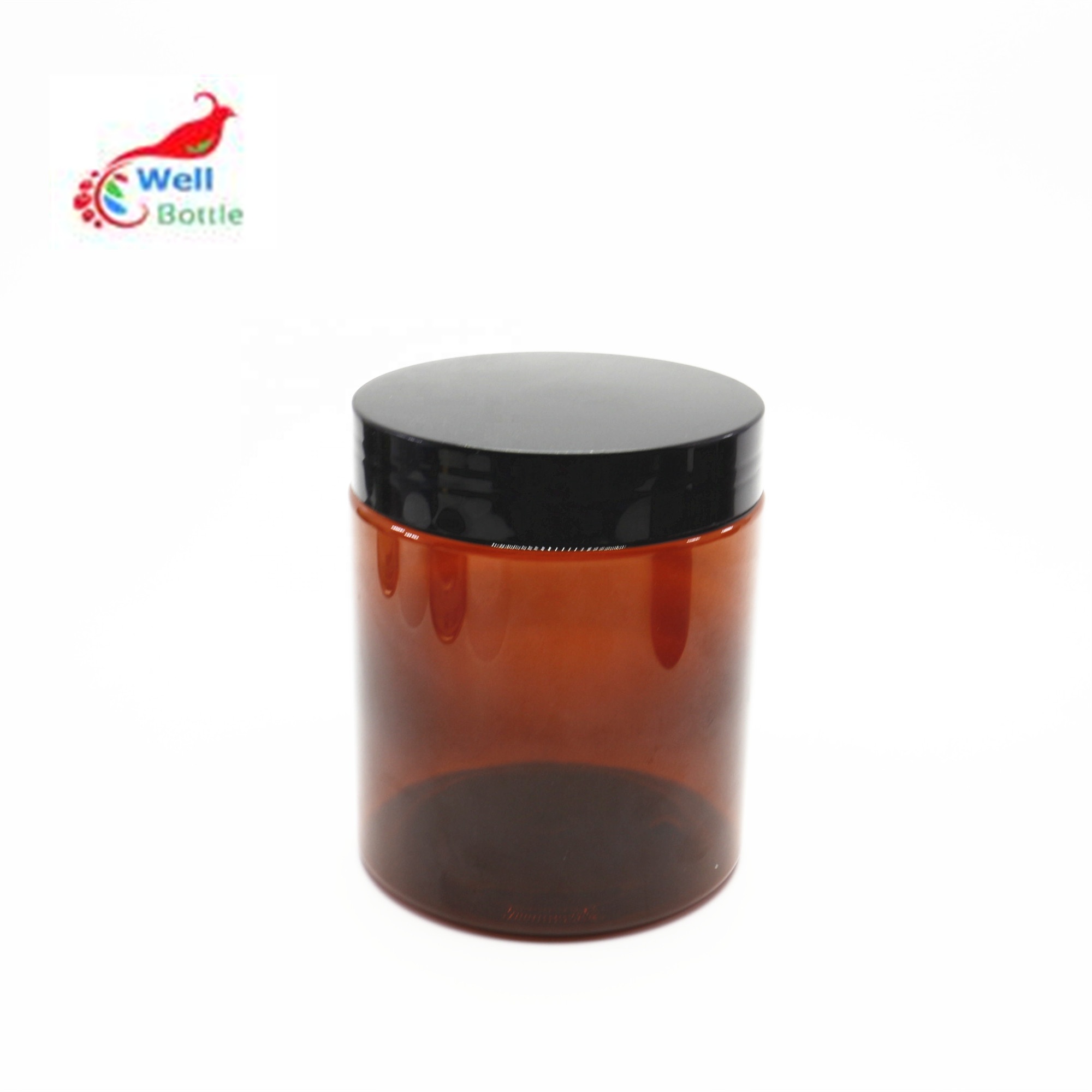 Cosmetic plastic 50ml 100ml 120ml 150ml amber Pet jar with plastic black lids in stock PL-38K