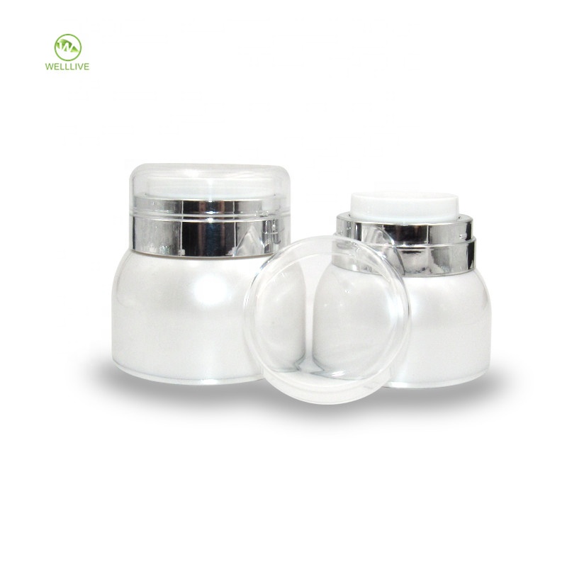 Cosmetic plastic face cream 30g 50g pearl white round shape serum airless PMMA acrylic pump cosmetic jar