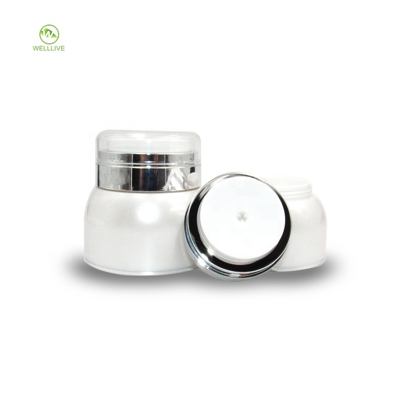 Cosmetic plastic face cream 30g 50g pearl white round shape serum airless PMMA acrylic pump cosmetic jar